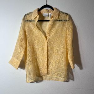 Alfred Dunner Shirt button up -  Yellow Floral leaf - Women's Size 8 - EUC -